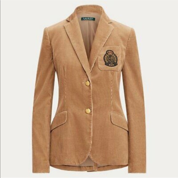 Ralph Lauren Jackets & Blazers - [Ralph Lauren] Women’s Camel Corduroy Blazer Jacket with Gold Buttons. Size 14.